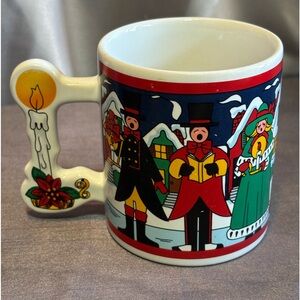 VTG THE LOVE MUG 1989 CHRISTMAS Carolers Singers In A Row Candle Handle Mug